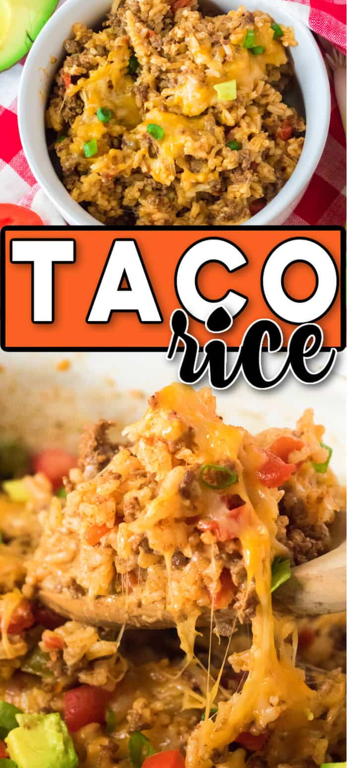Taco rice is a fantastic one pot meal made with ground beef, taco seasoning, rotel tomatoes, rice and colby jack cheese. BEST TACO RICE