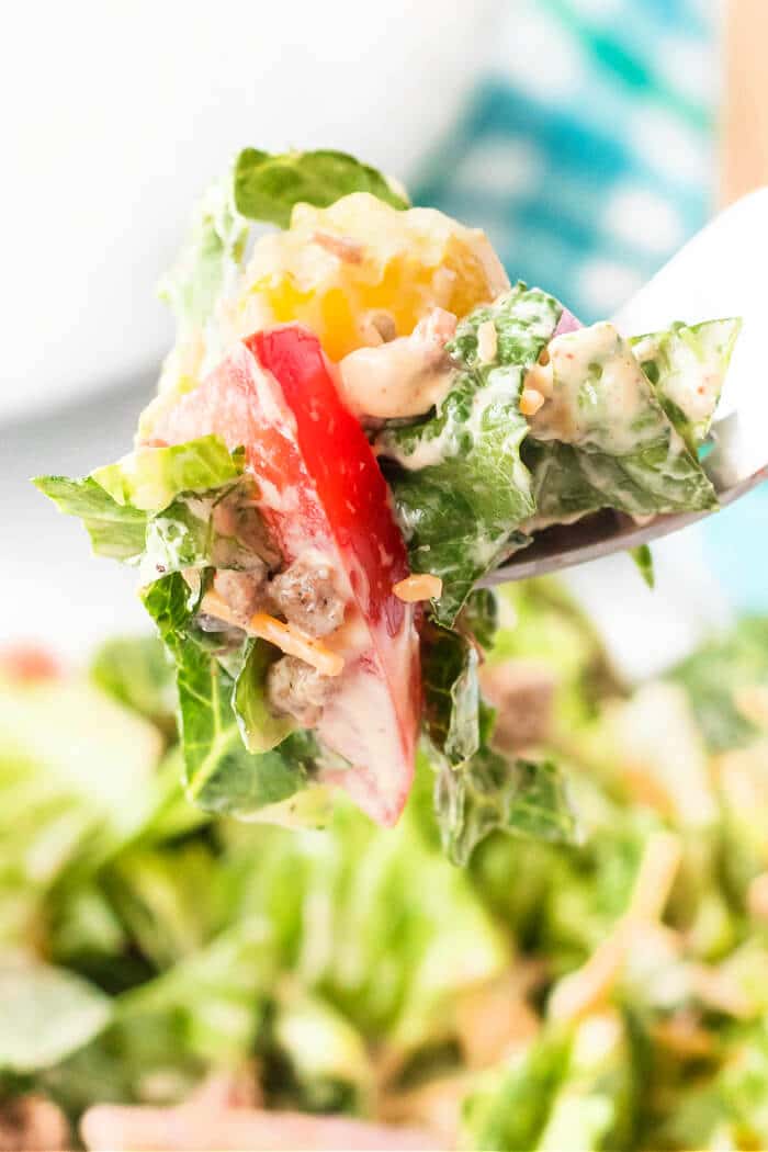 Big Mac salad is a fun spin on the classic burger served as a chopped salad with all the same great flavors including the secret sauce! BIG MAC SALAD BOWL RECIPE
