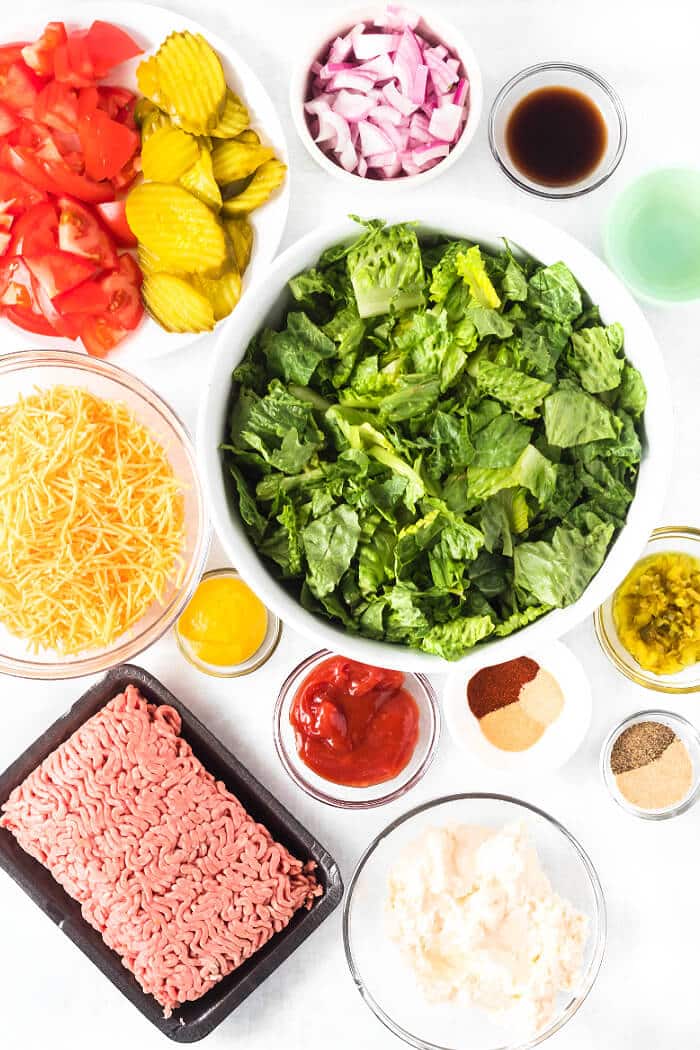 Big Mac salad is a fun spin on the classic burger served as a chopped salad with all the same great flavors including the secret sauce! BIG MAC SALAD INGREDIENTS