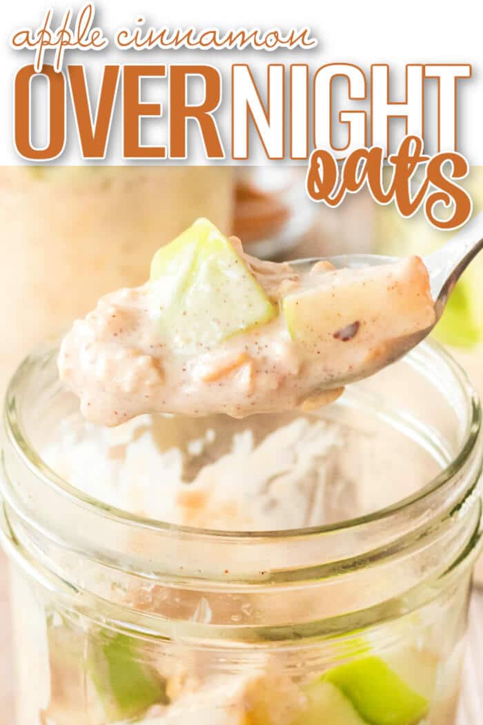 Apple cinnamon overnight oats are a great simple breakfast made with oats, milk, yogurt, brown sugar, cinnamon and chopped apples! EASY APPLE CINNAMON OVERNIGHT OATS