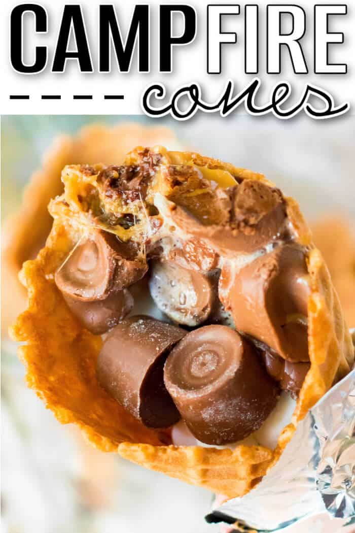 Campfire cones are a fun treat to make for your next get together made with waffle cones, mini marshmallows, and chocolate candy. EASY CAMPFIRE CONES