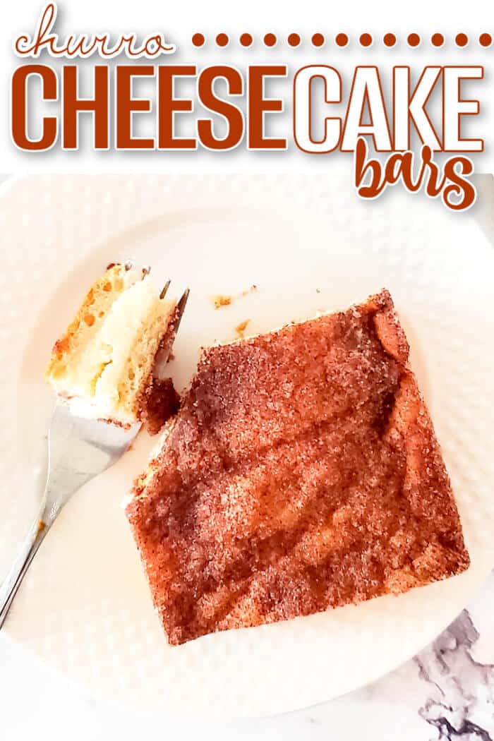 Churro cheesecake bars are a delicious homemade cheesecake layered between crescent rolls and topped with a burst of cinnamon sugar flavor! EASY CHURRO CHEESECAKE BARS