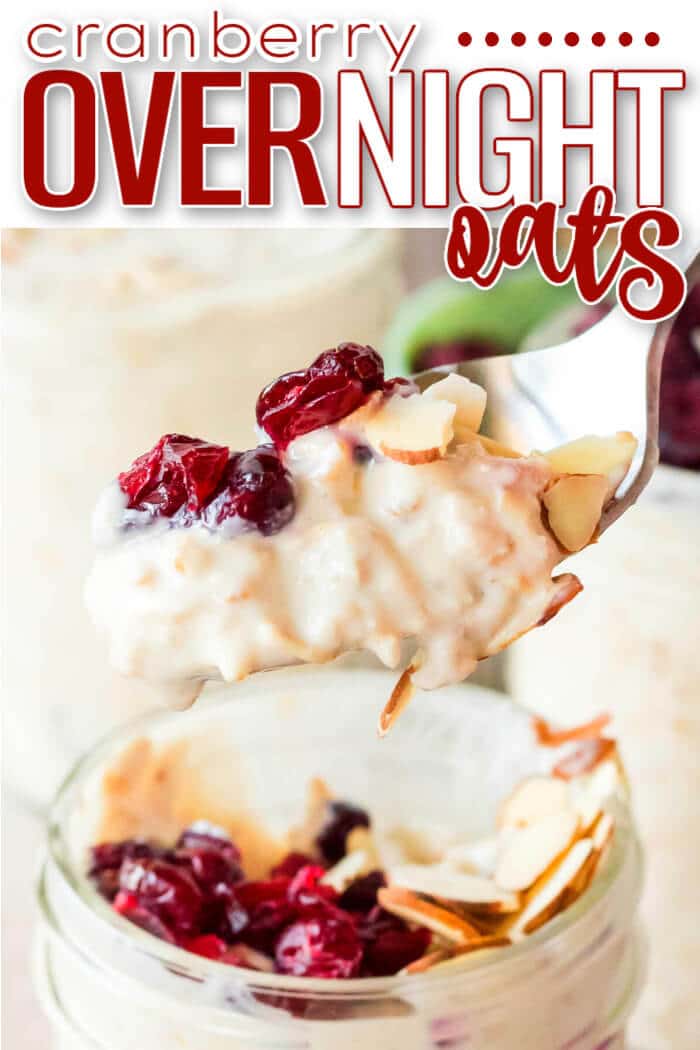 Cranberry overnight oats are an easy breakfast option with oats, yogurt, milk, almond extract and almonds topped with dried cranberries! EASY CRANBERRY OVERNIGHT OATS