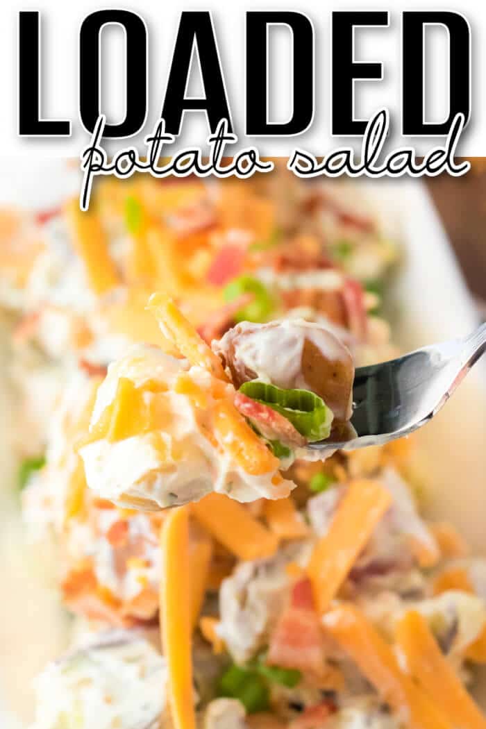 Loaded potato salad is a flavorful spin potato salad with potatoes, Ranch seasoning, bacon, shredded cheddar cheese and scallions! EASY LOADED POTATO SALAD
