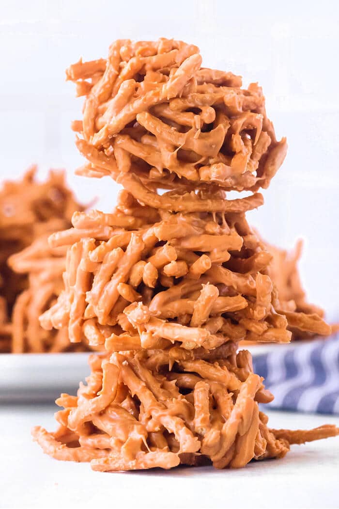 Haystacks are an easy treat made with chow mein noodles, butterscotch and peanut butter to create the cutest little stacks of delicious hay! HAY STACKS