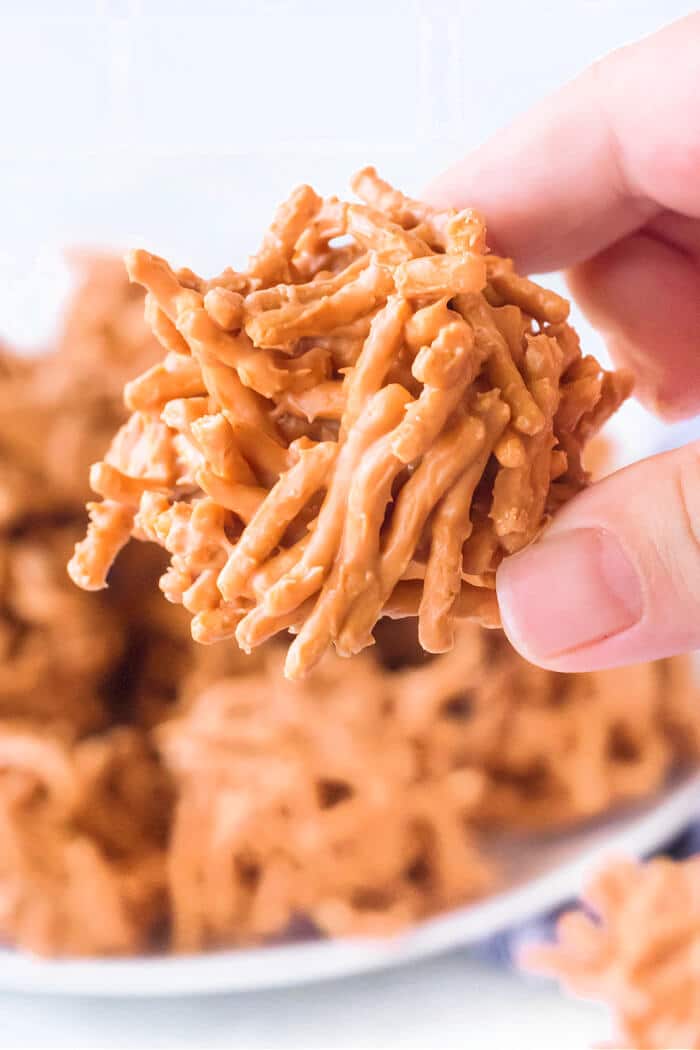 Haystacks are an easy treat made with chow mein noodles, butterscotch and peanut butter to create the cutest little stacks of delicious hay! HAYSTACK COOKIES