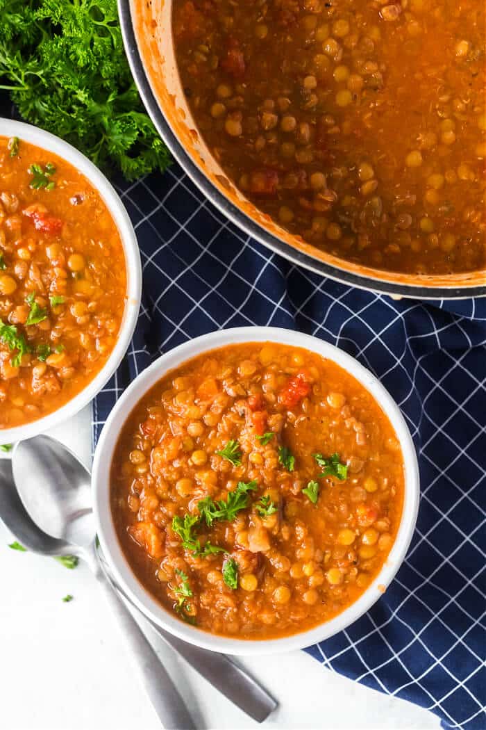 Lentil soup is a flavorful dish made with lentils, celery, carrots, onion, garlic & seasonings for a delicious bowl of soup for a cozy night. HOMEMADE LENTIL SOUP RECIPE