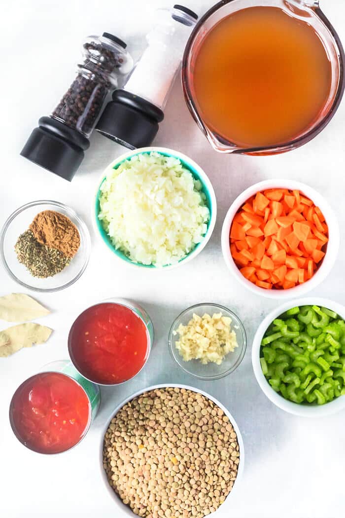 Lentil soup is a flavorful dish made with lentils, celery, carrots, onion, garlic & seasonings for a delicious bowl of soup for a cozy night. LENTIL SOUP INGREDIENTS