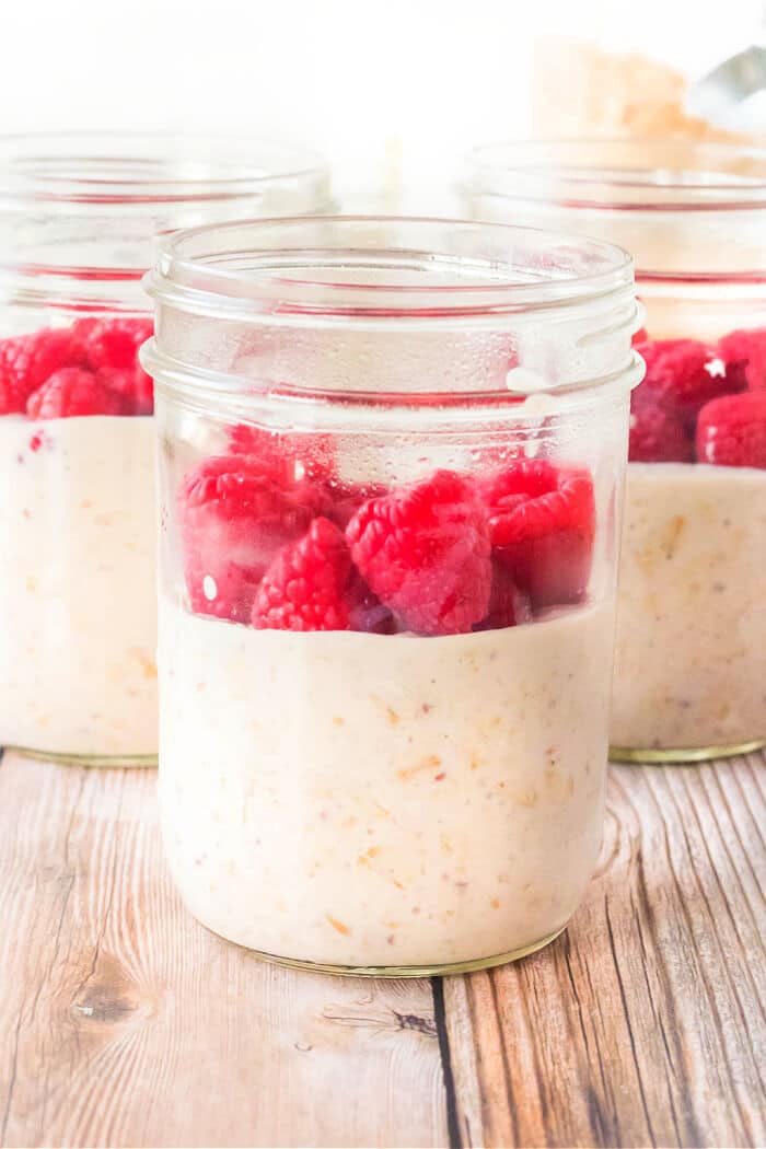 Raspberry overnight oats are a creamy, sweet breakfast made with rolled oats, milk, yogurt and raspberry preserves! OVERNIGHT OATS RECIPE
