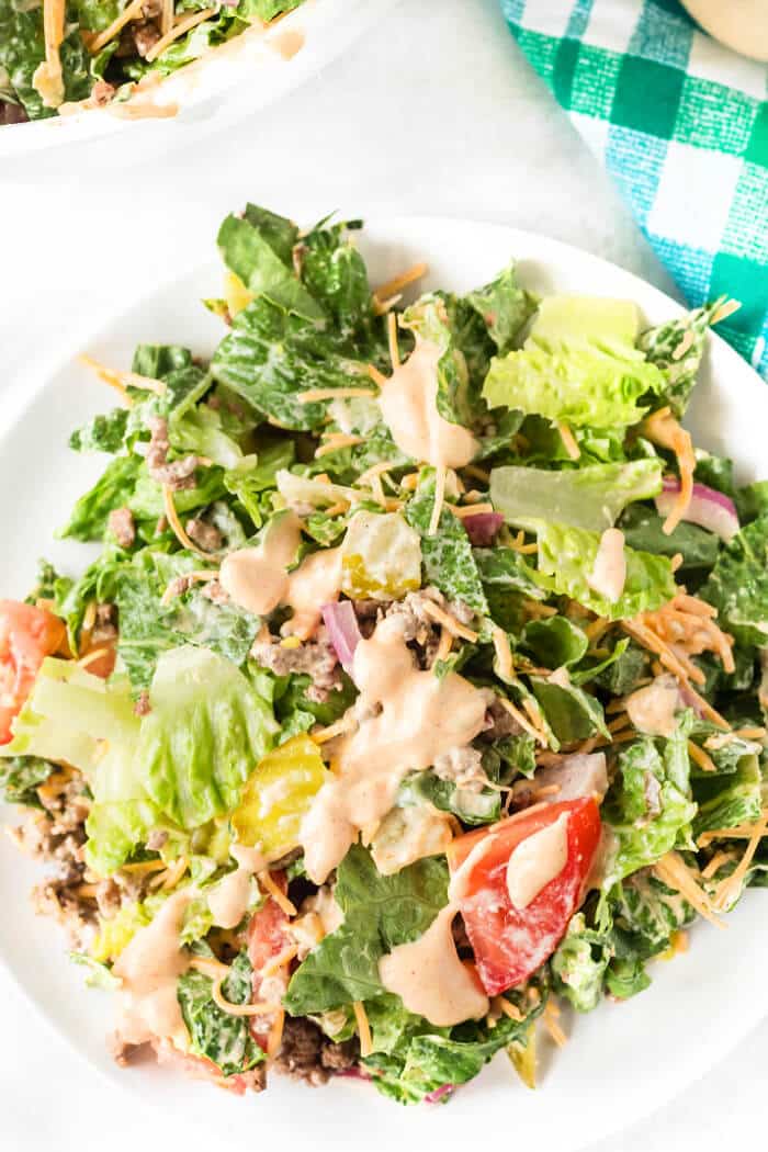 Big Mac salad is a fun spin on the classic burger served as a chopped salad with all the same great flavors including the secret sauce! RECIPE FOR BIG MAC SALAD