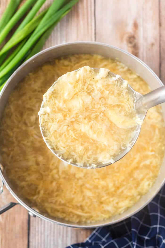 Egg drop soup is a classic dish made with savory broth, ginger, sesame oil and green onions and finished with silky ribbons of egg! CHINESE EGG DROP SOUP RECIPE