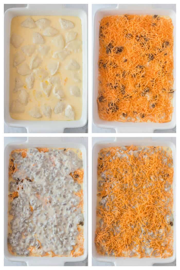 Biscuits and gravy casserole is one of our favorite breakfasts made with breakfast sausage, biscuits and a homemade gravy topped with cheese! HOW TO MAKE BISCUITS AND GRAVY CASSEROLE
