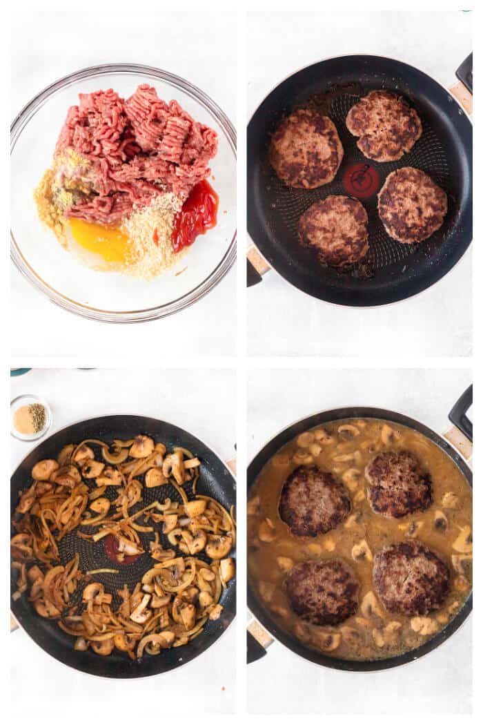 Salisbury steak is a classic dish made with seasoned ground beef cooked with sautéed mushrooms and onions in a delicious homemade gravy! HOW TO MAKE SALISBURY STEAK