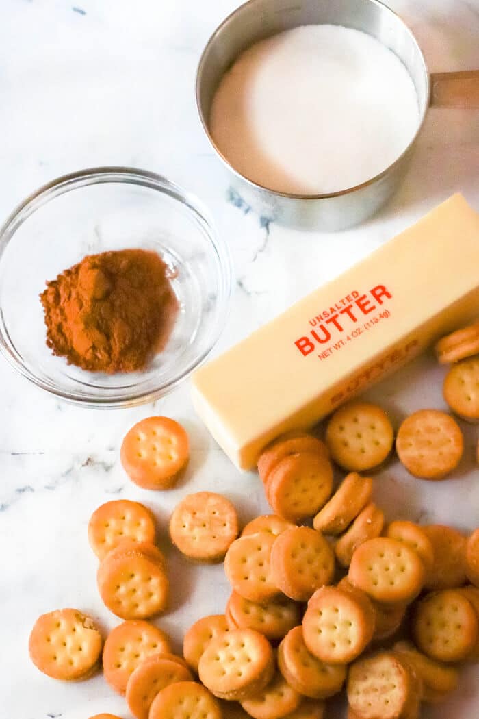 Ritz churro bites recipe is a fun snackable dish that combines peanut butter Ritz Bits crackers and a cinnamon sugar mixture to make a savory sweet churro inspired treat! RITZ CHURRO BITES INGREDIENTS