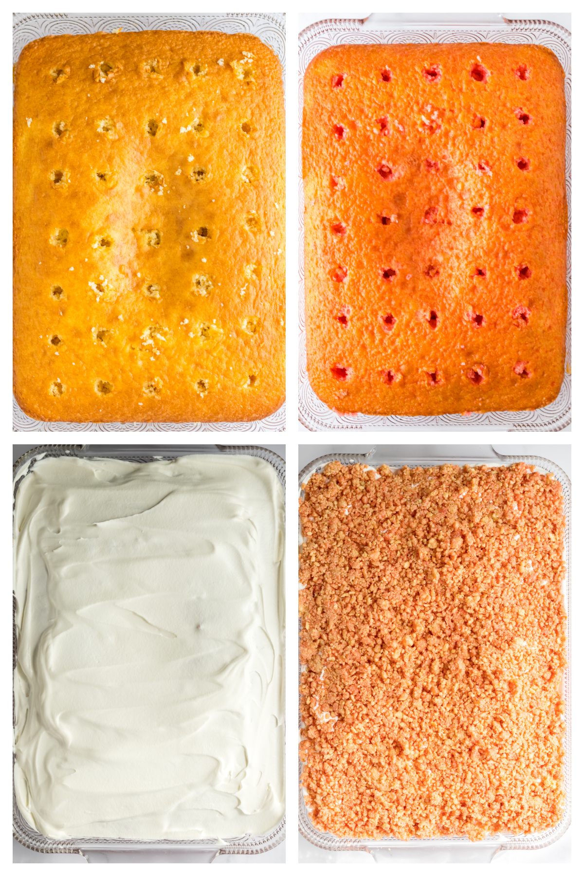 how to make a strawberry crunch poke cake