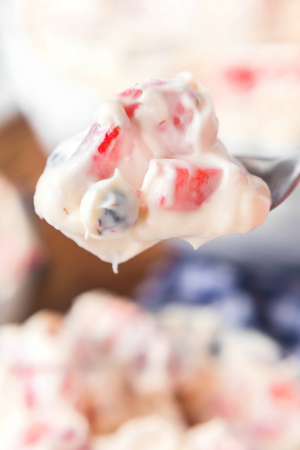 cheesecake salad with strawberry and blueberries